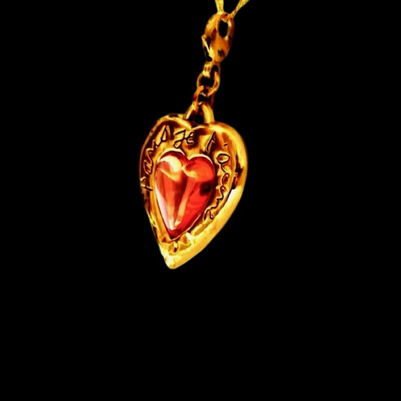 Yves Saint Laurent Gold Enameled Peach Chabacon Heart Pendant - Picture 8 of 10